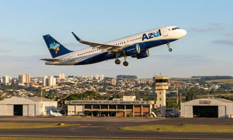 Avião decolando aeroporto Leite Lopes Ribeirão Preto Agência Mobai Viagens