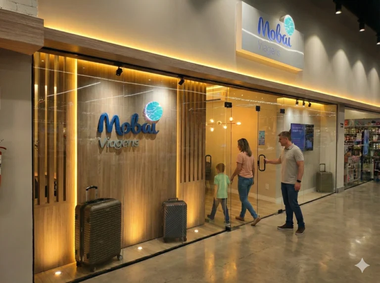 Entrada da agência Mobai Viagens no Alma Julia Mall Fiúsa em Ribeirão Preto